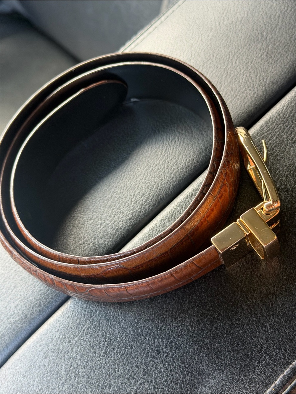 Ralph Lauren Gold Buckle Brown/black Leather Belt - Picture 2 of 4